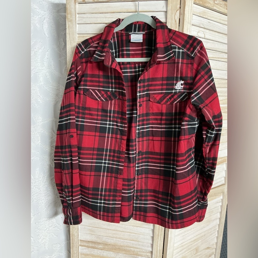 Columbia cougars Red and Black Plaid Shirt new with out tags